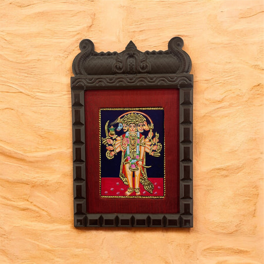 Panchamukhi Hanuman Tanjore Painting with Engineered Wooden Temple Frame