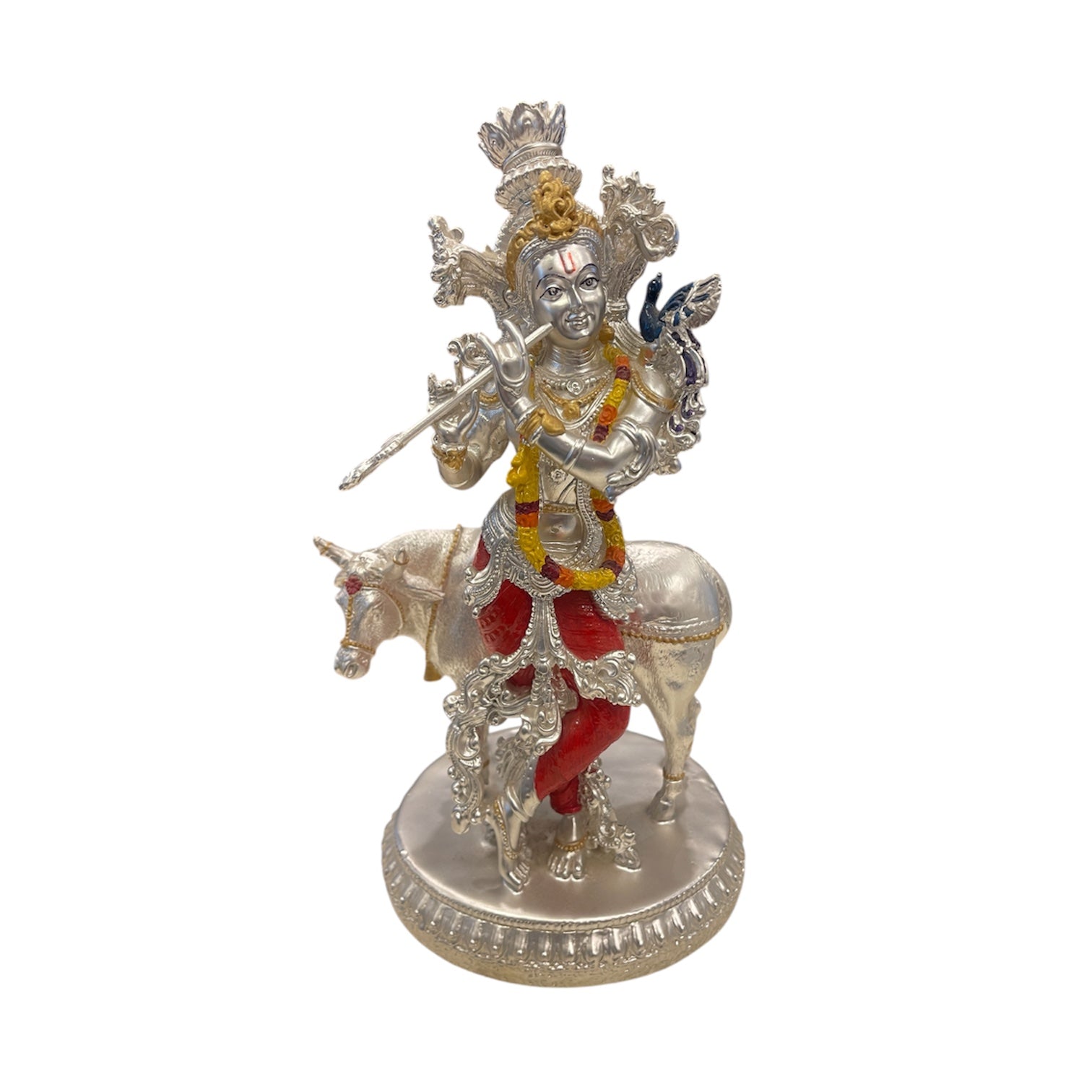 92.5 Sterling Silver Lord Krishna with Cow Idol
