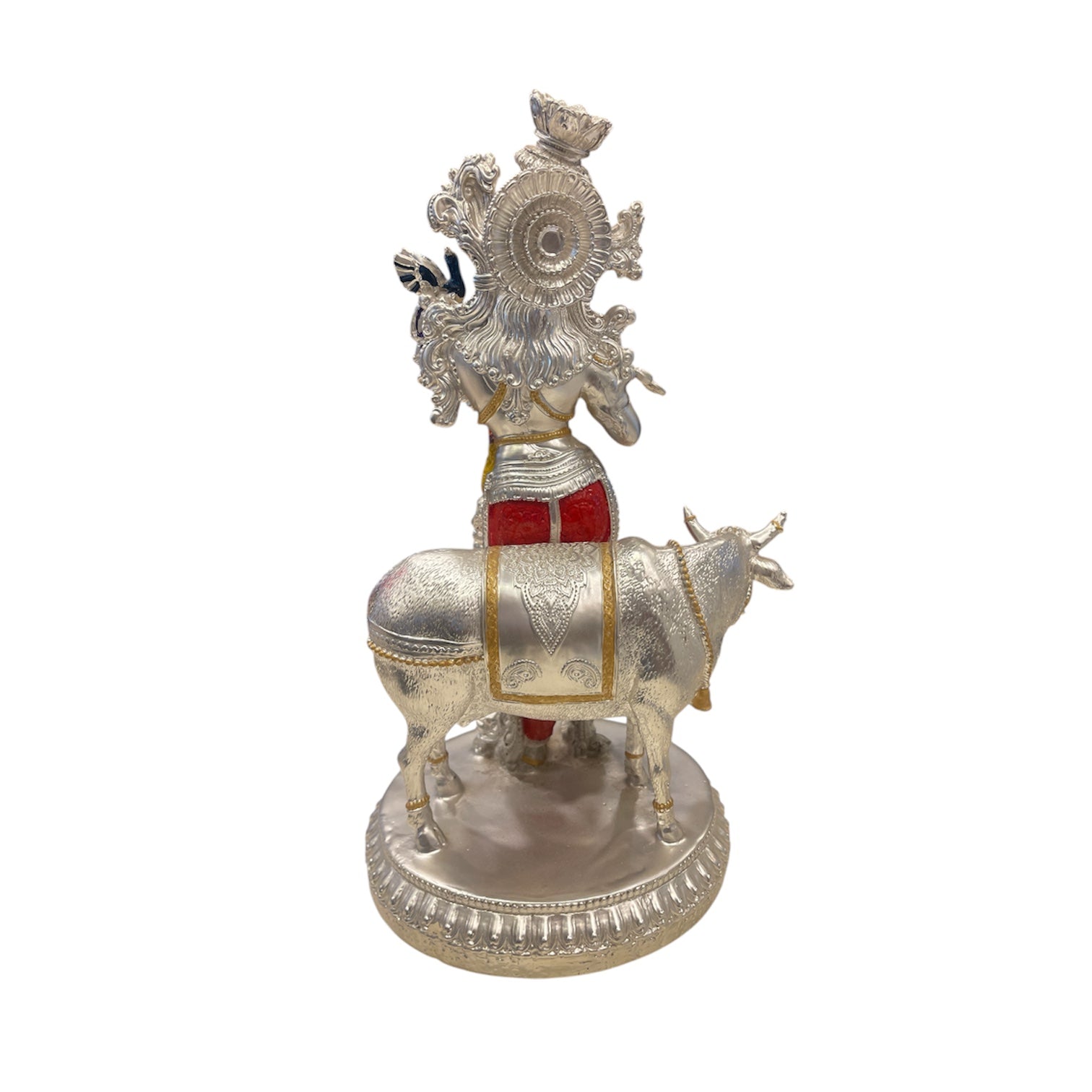92.5 Sterling Silver Lord Krishna with Cow Idol
