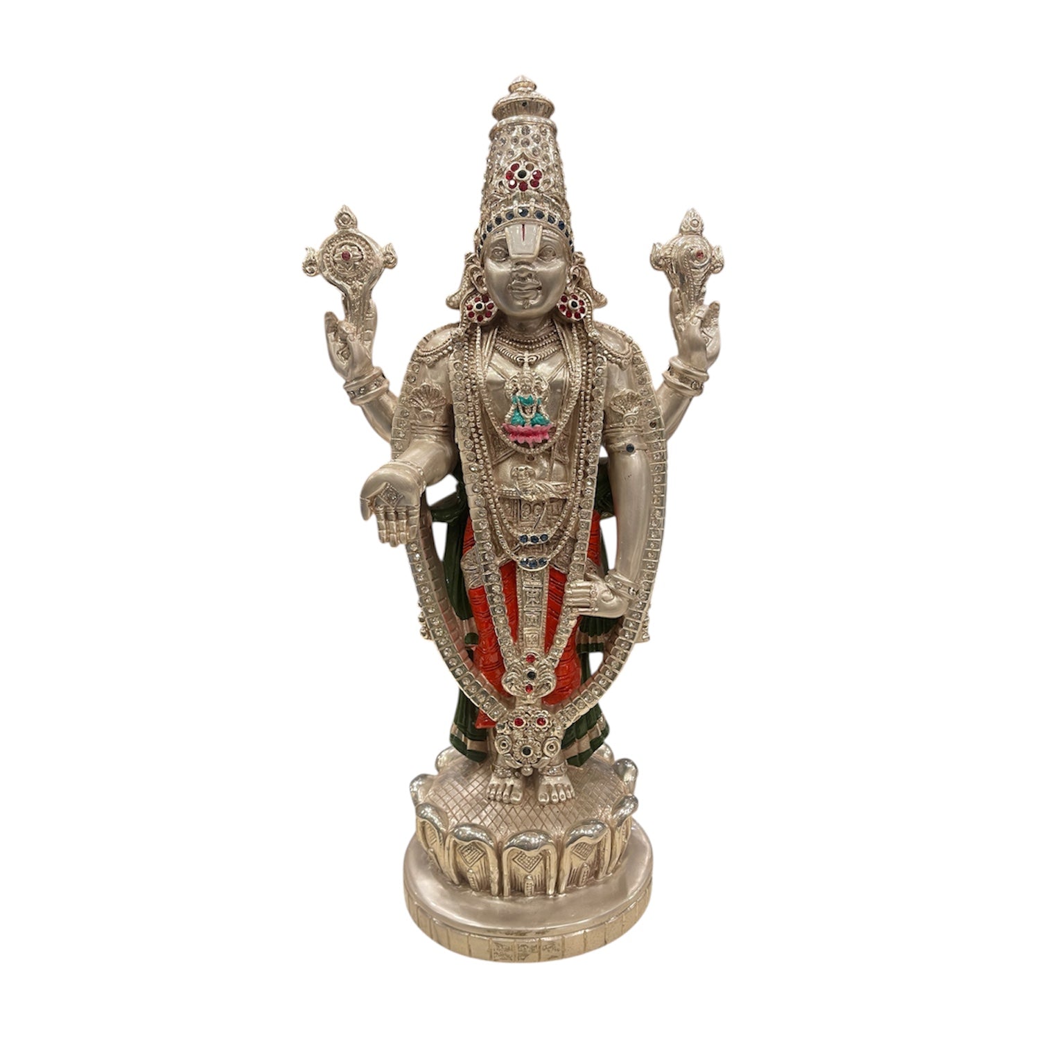 92.5 Sterling Silver Lord Tirupati Balaji idol with Orange Accents