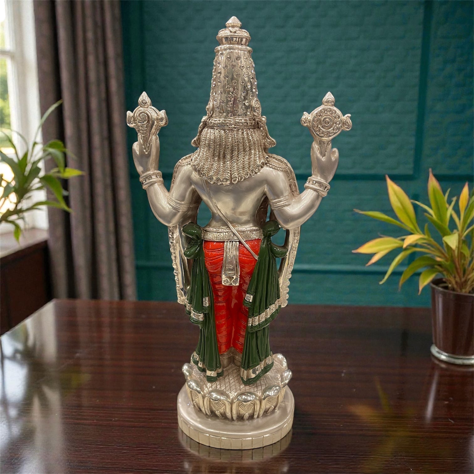 92.5 Sterling Silver Lord Tirupati Balaji idol with Orange Accents