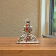 92.5 Sterling Silver Meditating Lord Hanuman idol with Orange Accents