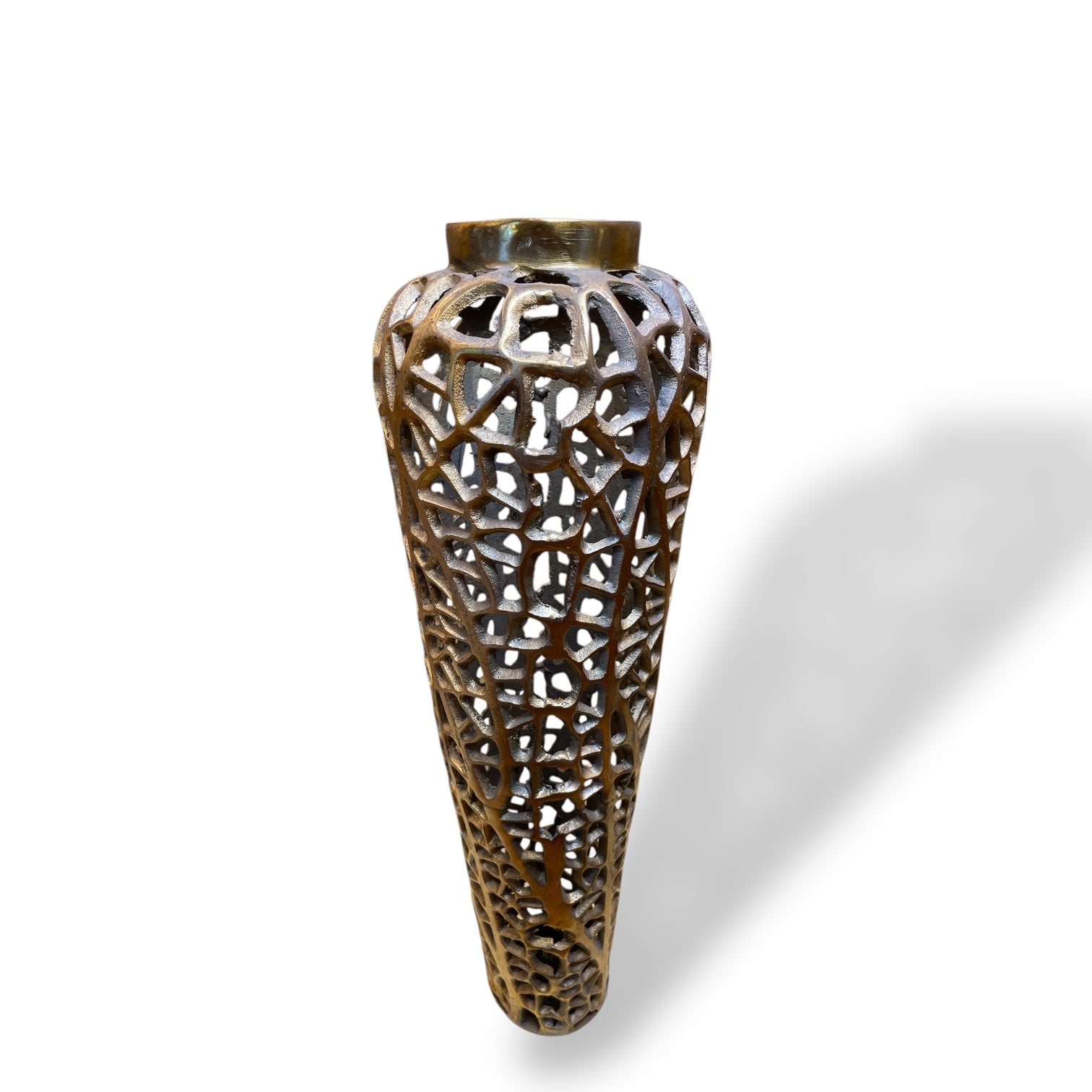 Elegant Brass Looking Mild Steel Flower Vase with Elegant Textured Finish