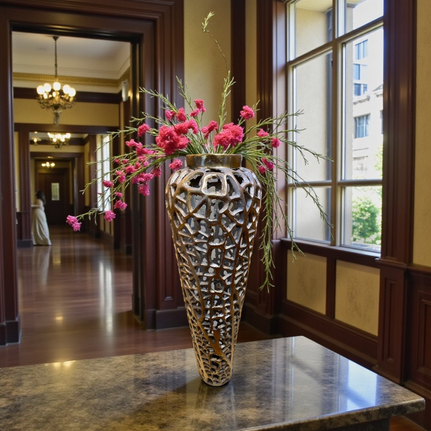 Elegant Brass Looking Mild Steel Flower Vase with Elegant Textured Finish