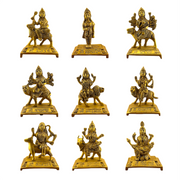 Navadurga Brass Idol Set – 9 Forms of Goddess Durga Antique Finish Brass Statues for Pooja Room, Navratri Decor & Vastu Spiritual Gift