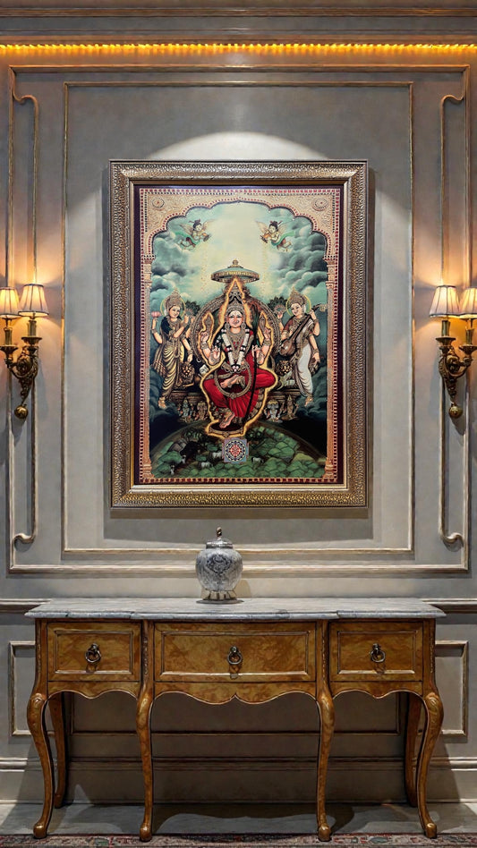 Lalitha Tripura Sundari Gold Leaf Wall Art with Premium Resin Frame | Luxury Divine Decor for Living & Pooja Room