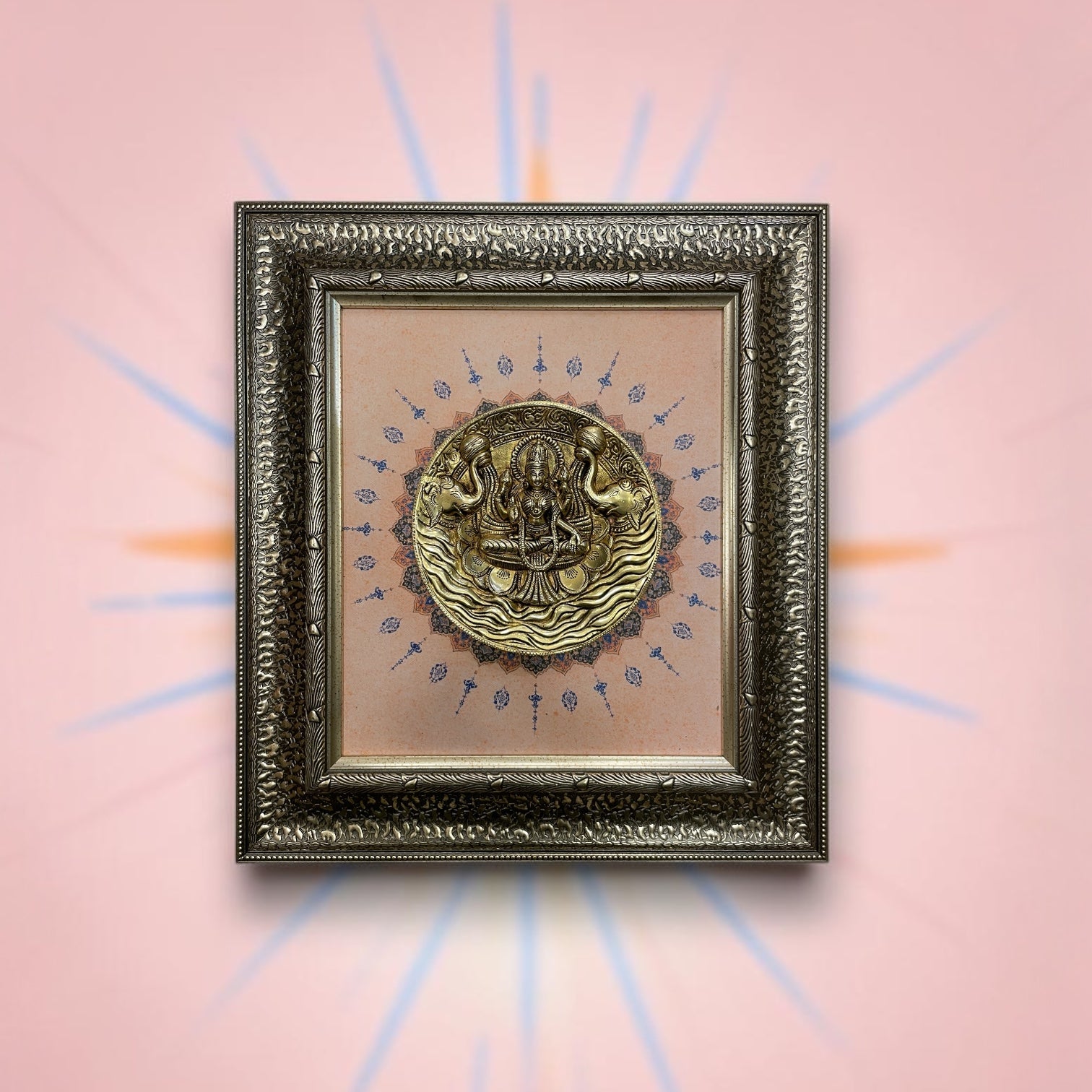 Brass Gaja Lakshmi with Mandala Backdrop in moulded frame