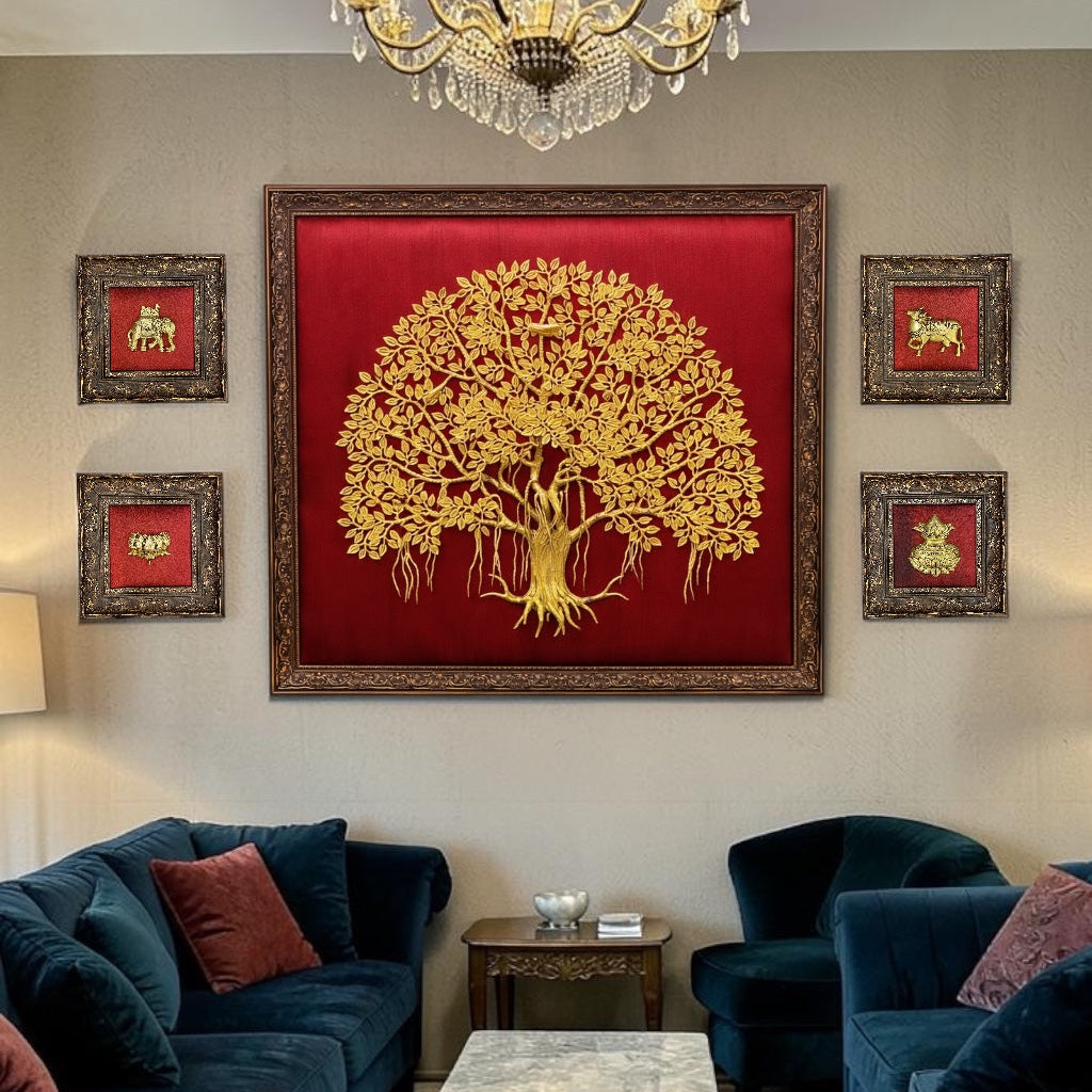 Kalpavriksha Wall Art with Kamadhenu, Elephant, Lotus & Kalash | Divine Brass Prosperity Decor