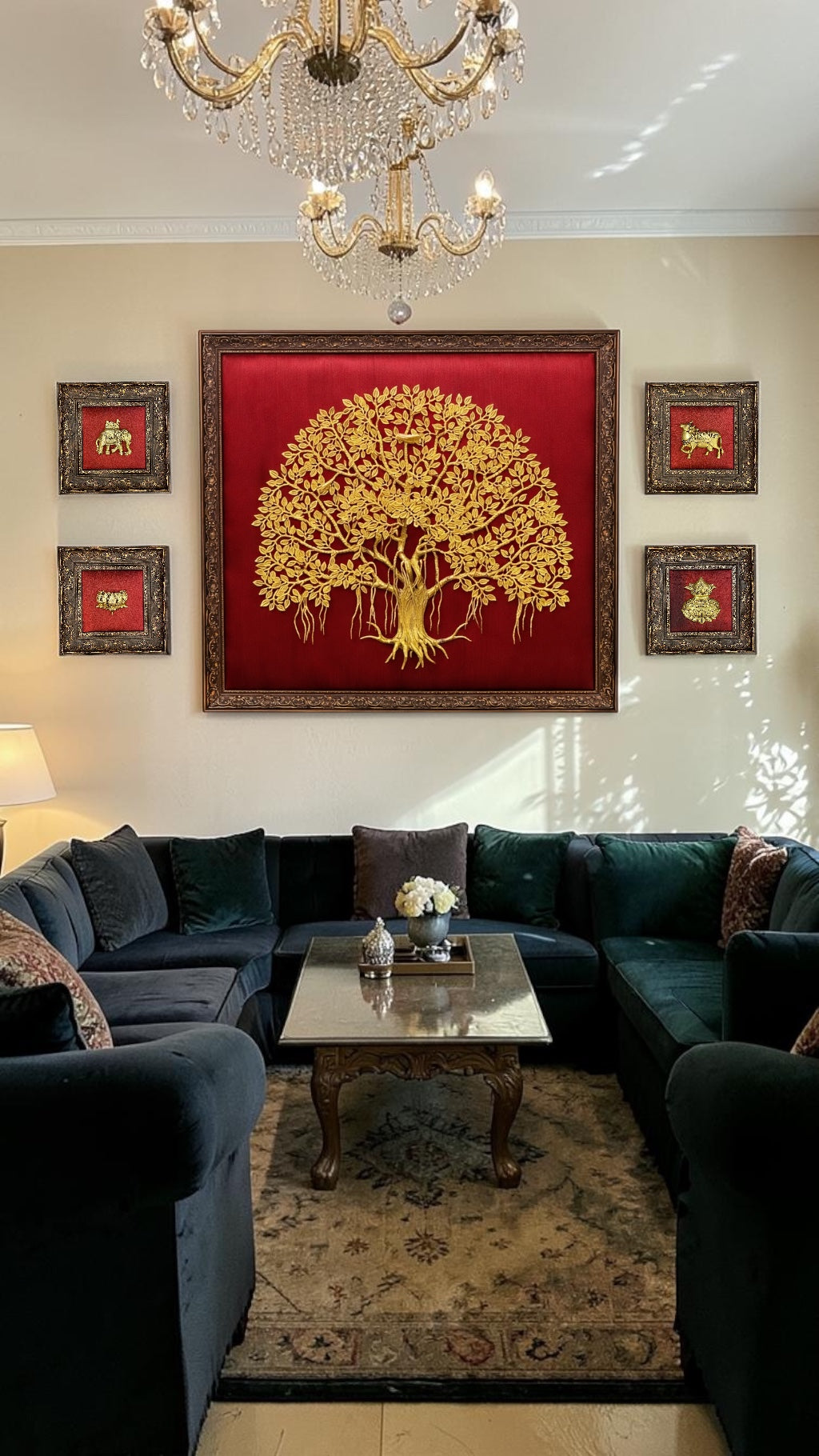 Kalpavriksha Wall Art with Kamadhenu, Elephant, Lotus & Kalash | Divine Brass Prosperity Decor