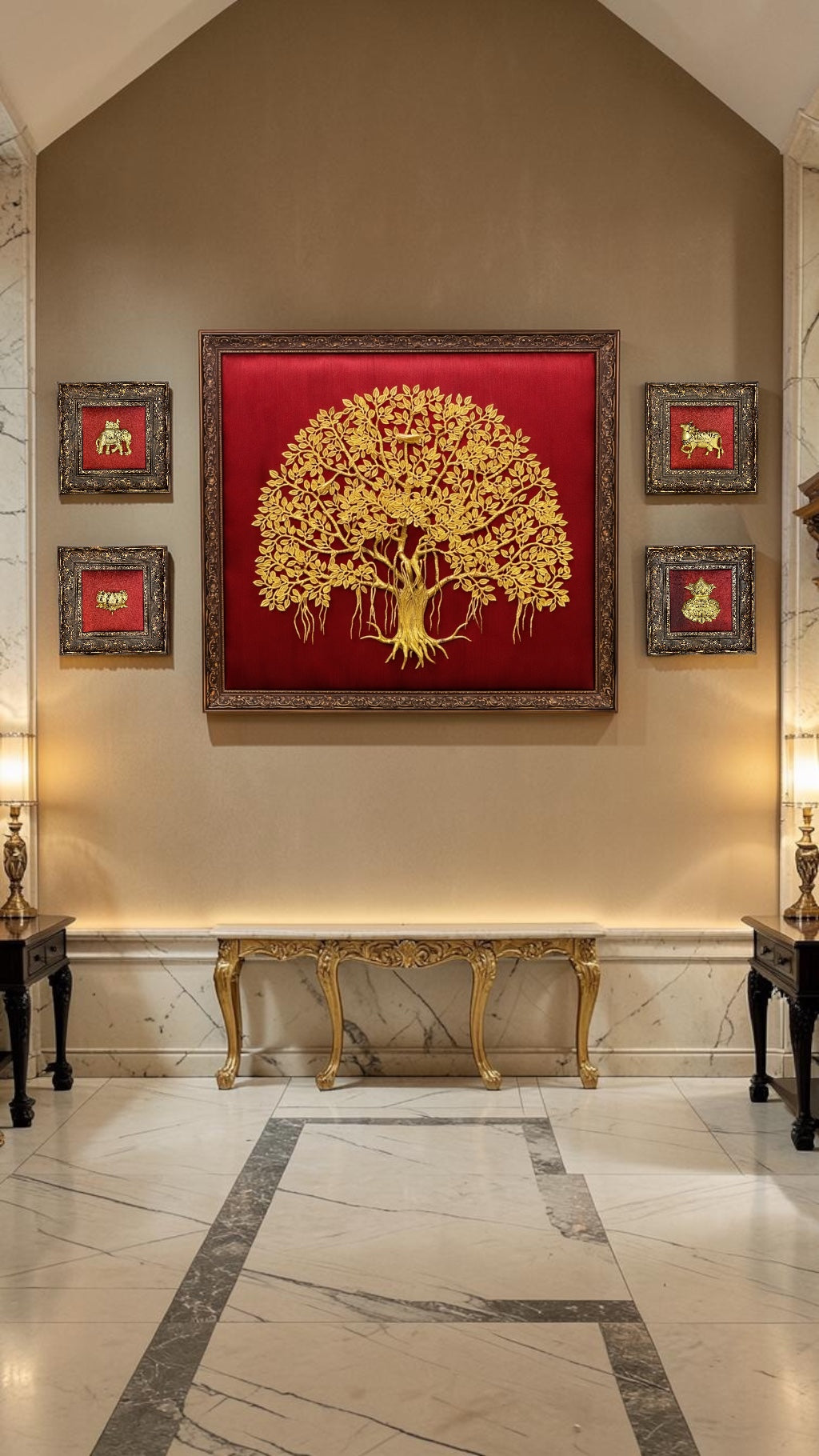 Kalpavriksha Wall Art with Kamadhenu, Elephant, Lotus & Kalash | Divine Brass Prosperity Decor