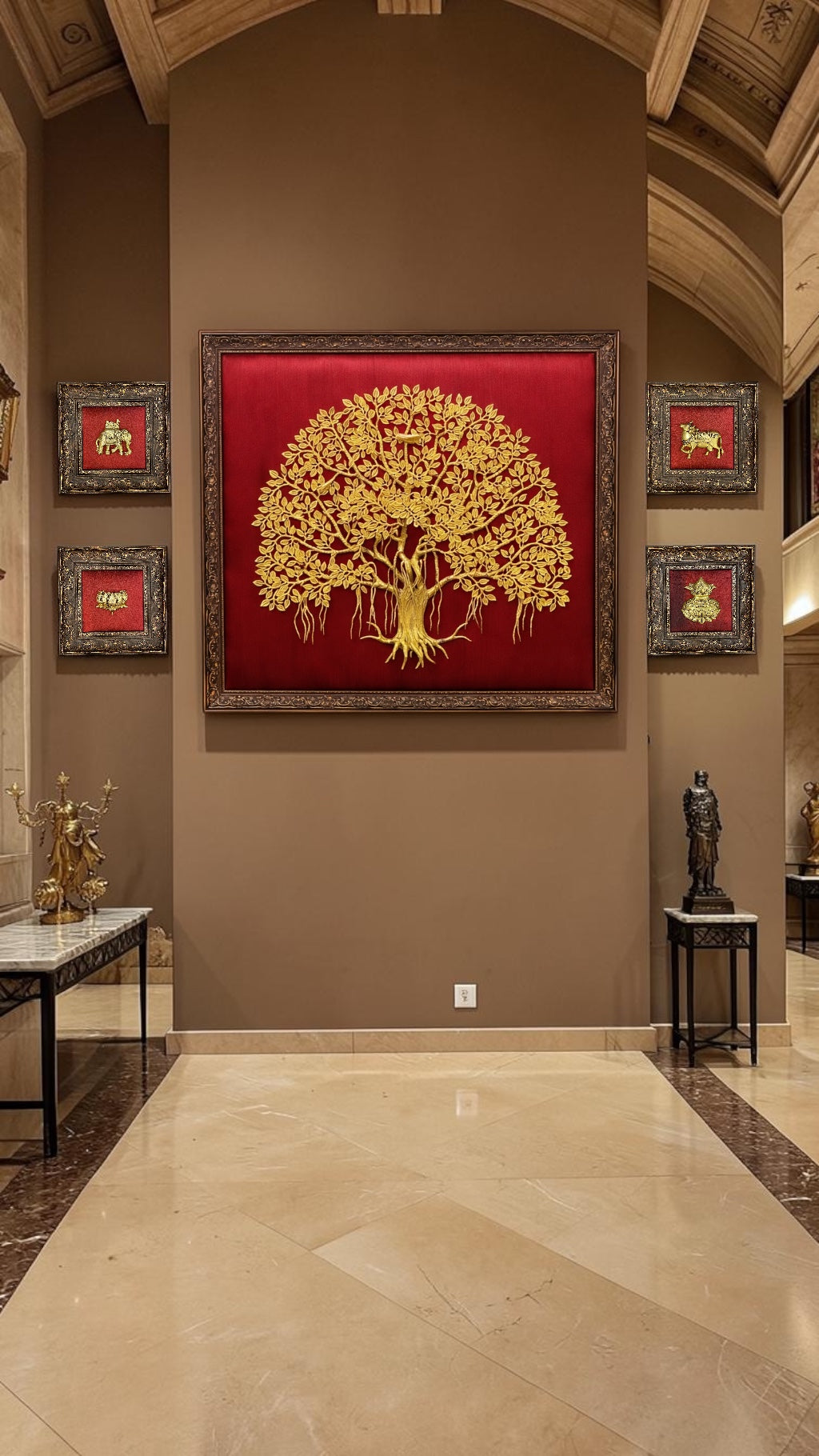 Kalpavriksha Wall Art with Kamadhenu, Elephant, Lotus & Kalash | Divine Brass Prosperity Decor