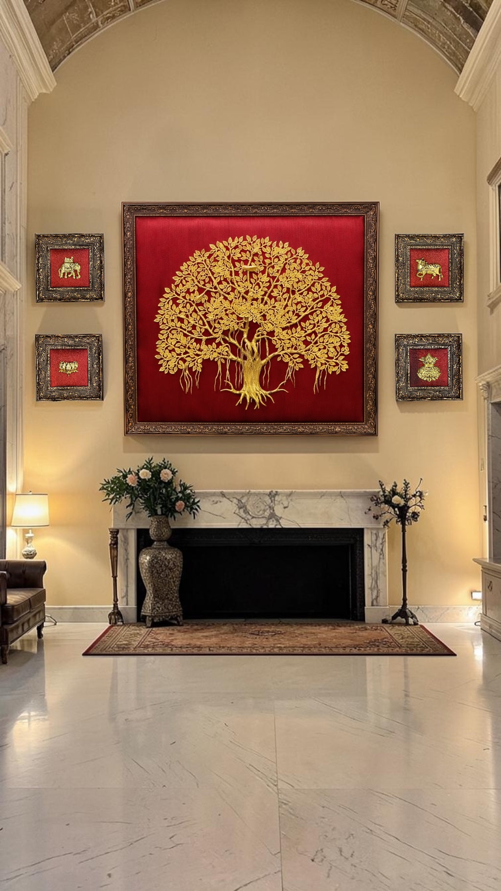 Kalpavriksha Wall Art with Kamadhenu, Elephant, Lotus & Kalash | Divine Brass Prosperity Decor