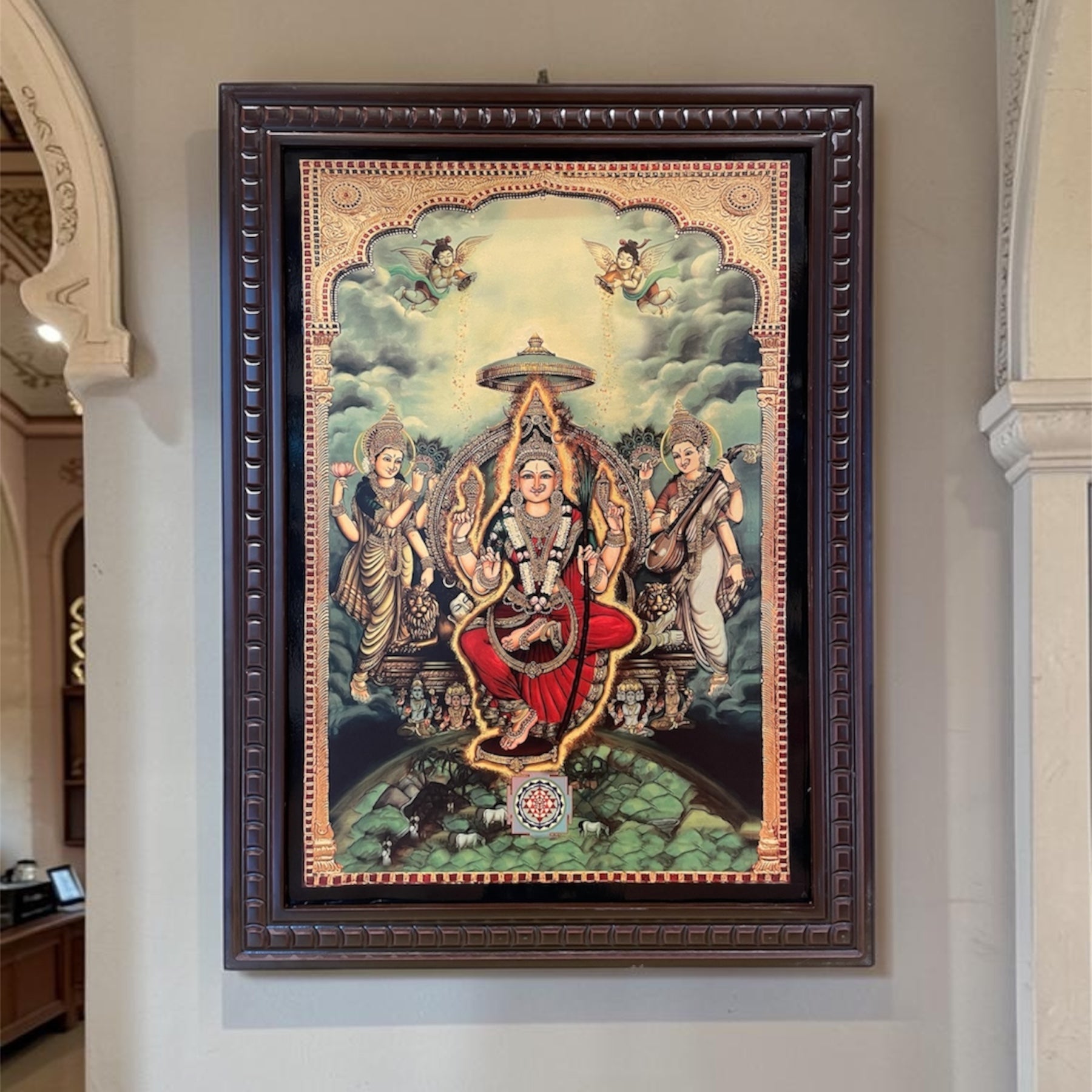 Tripura Sundari Gold Leafed Art  With Wooden Frame