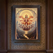 Surya Dev Gold Leaf Art Frame | Soorya Bhagavan Wall Decor | Sun God Pooja Room Artwork with Premium Wooden Frame.