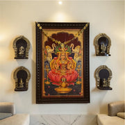 Luxury Lakshmi Wall Art Set with Sacred Idols | Traditional Pooja Room Decor | Premium Hindu Spiritual Wall Decor