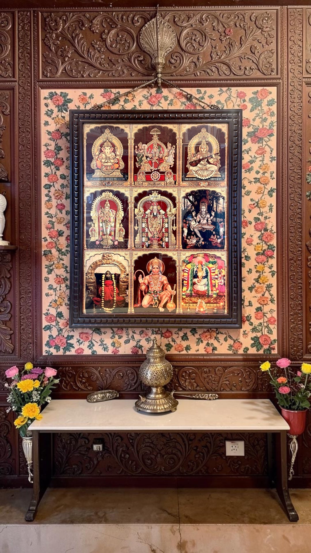 9 Gods Gold Leaf Frame | Premium Pooja Room Wall Decor | Luxury Wooden Frame Art.