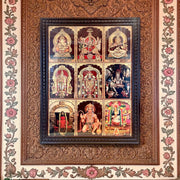 9 Gods Gold Leaf Frame | Premium Pooja Room Wall Decor | Luxury Wooden Frame Art.