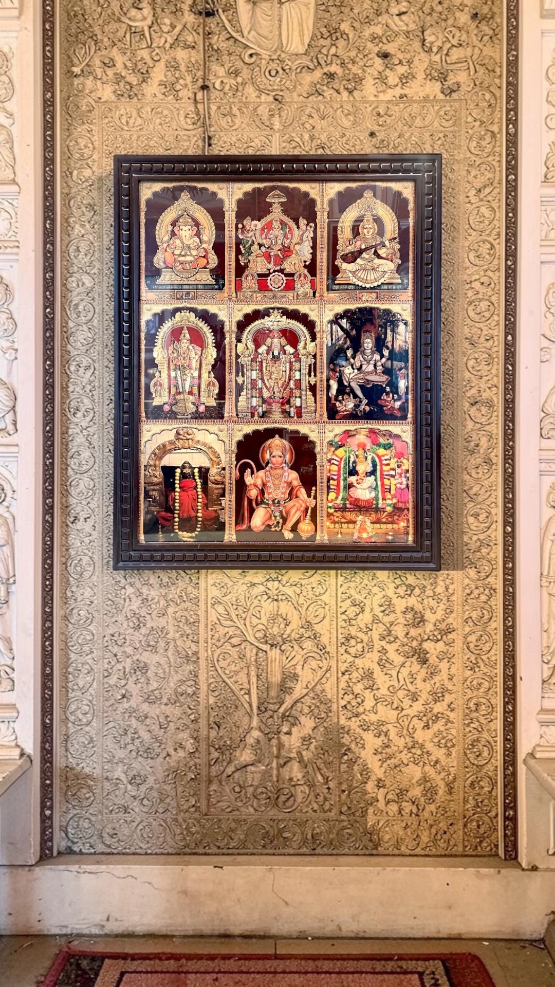 9 Gods Gold Leaf Frame | Premium Pooja Room Wall Decor | Luxury Wooden Frame Art.