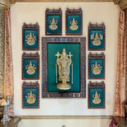 Tirupati Balaji with Ashtalakshmi Gold Art Frame | Brass Idol on Green Silk | Luxury Pooja Room Wall Decor.