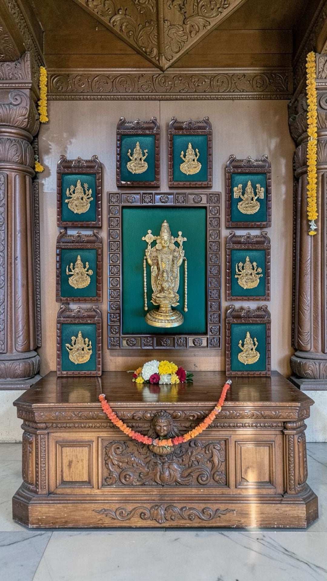 Tirupati Balaji with Ashtalakshmi Gold Art Frame | Brass Idol on Green ...