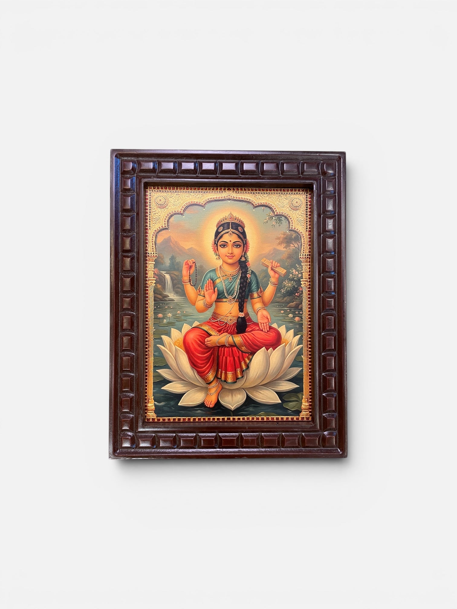 Divine Bala Tripura Sundari Framed Artwork 2 – Sacred Lotus Goddess Wall Decor | Premium Wooden Frame
