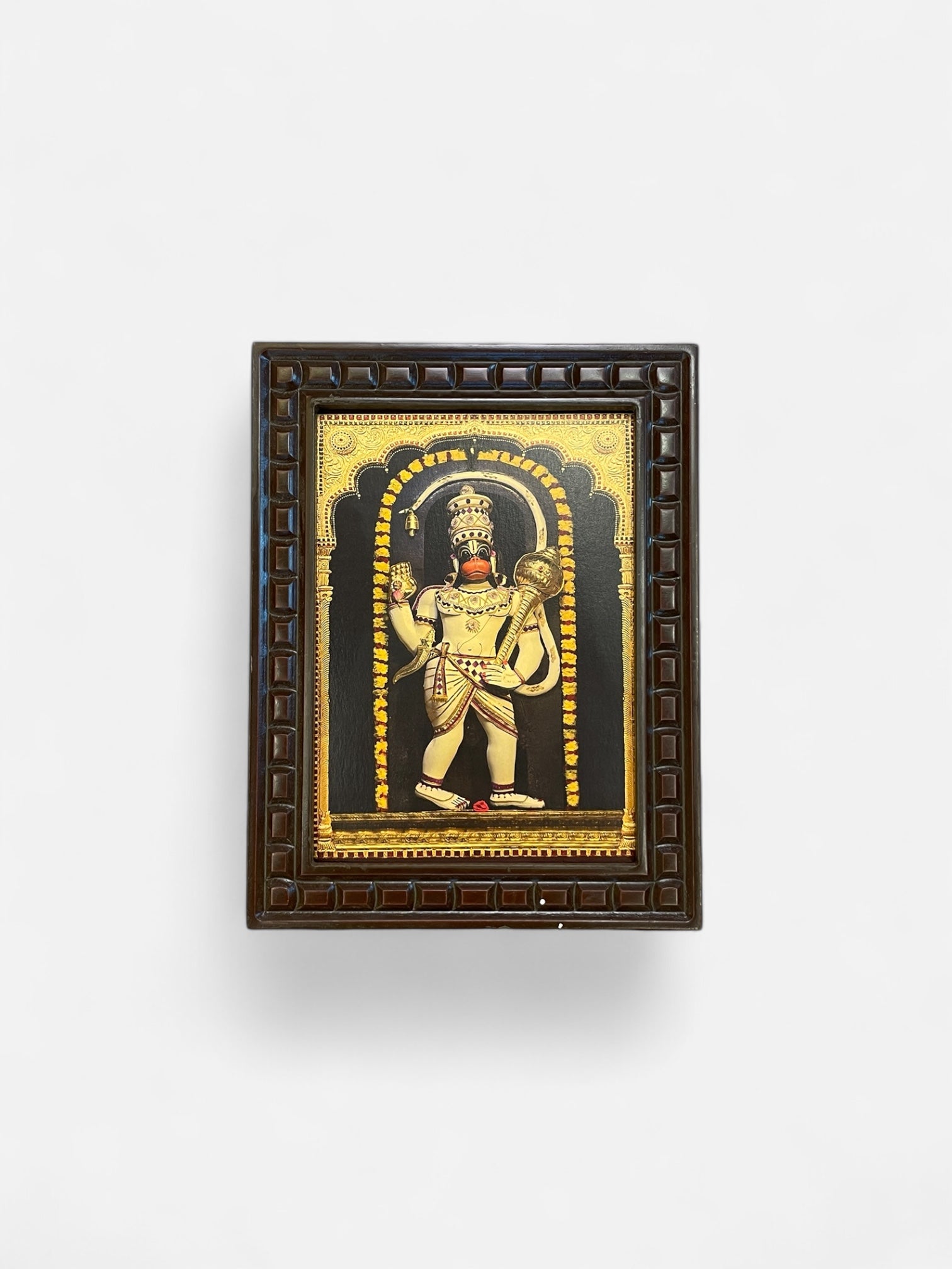 Divine Ashtamsa Varadha Anjaneyar Wall Frame – Sacred Hanuman Blessings Artwork in Premium Wooden Frame