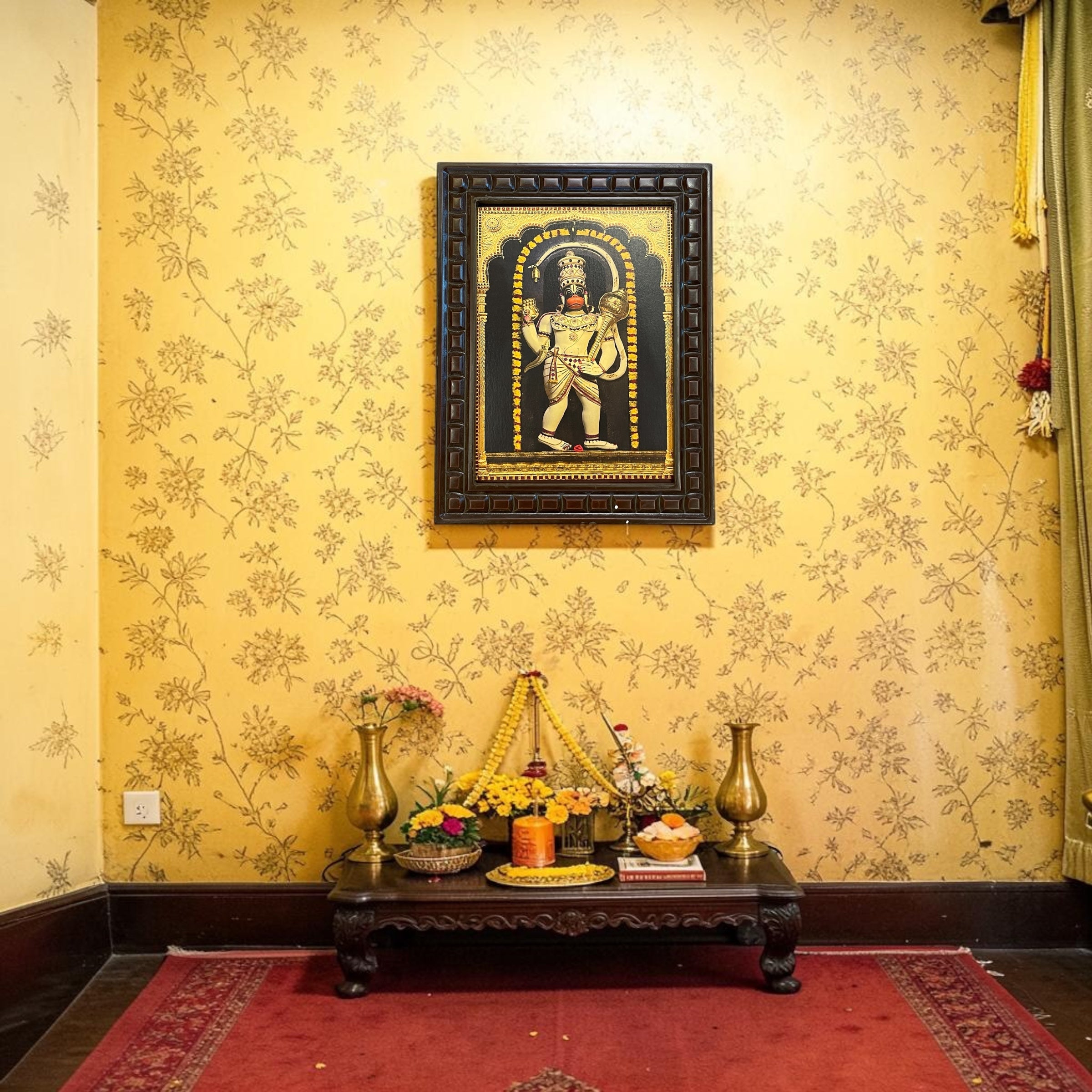 Divine Ashtamsa Varadha Anjaneyar Wall Frame – Sacred Hanuman Blessings Artwork in Premium Wooden Frame