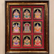 Tanjore Ashtalakshmi with Tirupati Balaji Frame | Premium Gold Foil Wall Art | Luxury Devotional Decor.