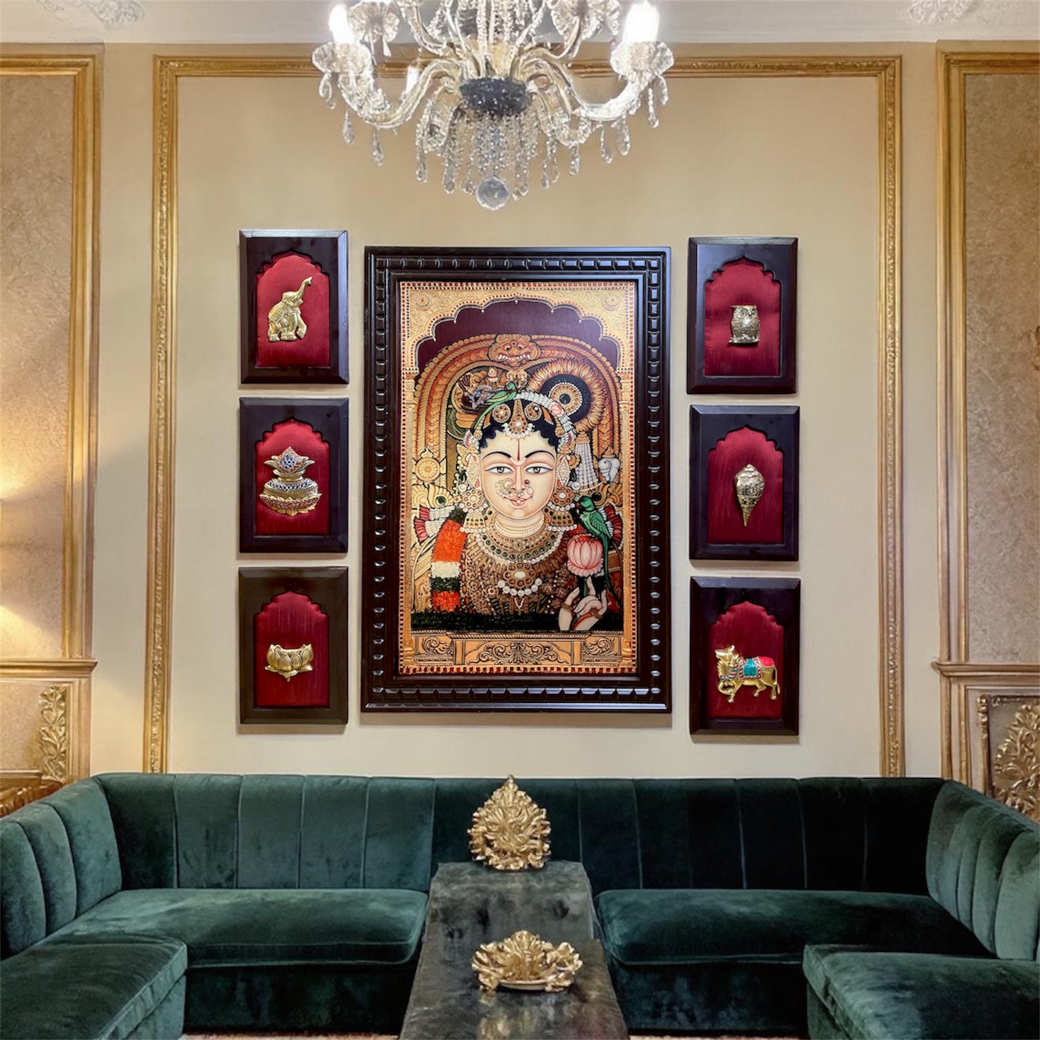 Andal Gold Leaf Art with Brass Décor | Premium Engineer Wooden Frame Wall Decor