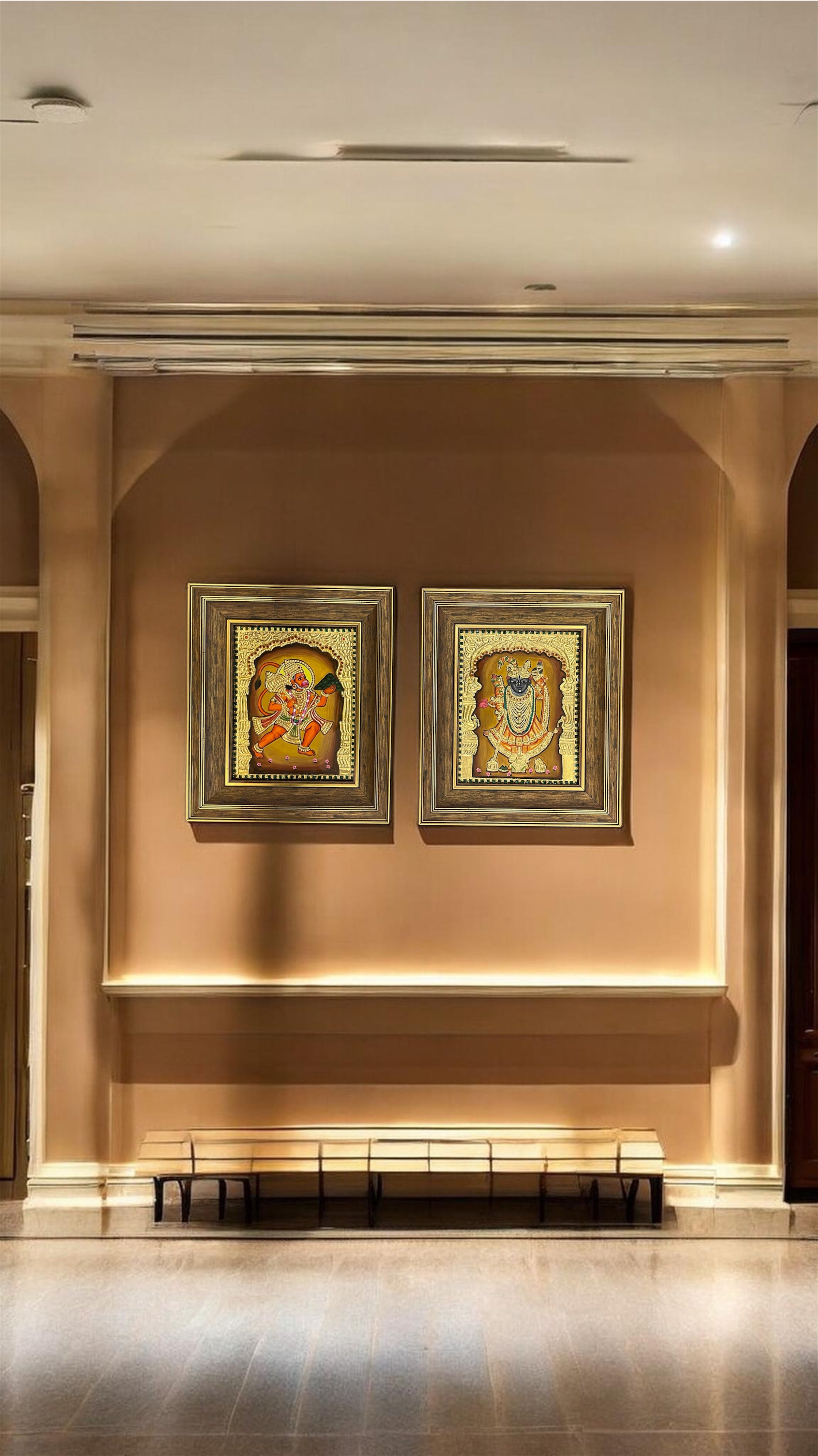 Hanuman & Shrinathji Tanjore Painting Set | Handmade Gold Foil Art | Traditional Wooden Frame Wall Decor