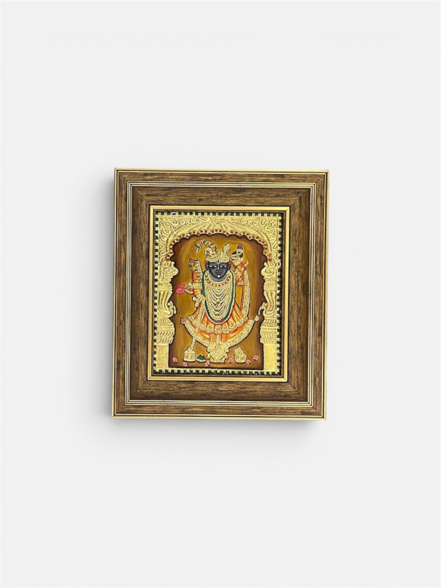 Hanuman & Shrinathji Tanjore Painting Set | Handmade Gold Foil Art | Traditional Wooden Frame Wall Decor
