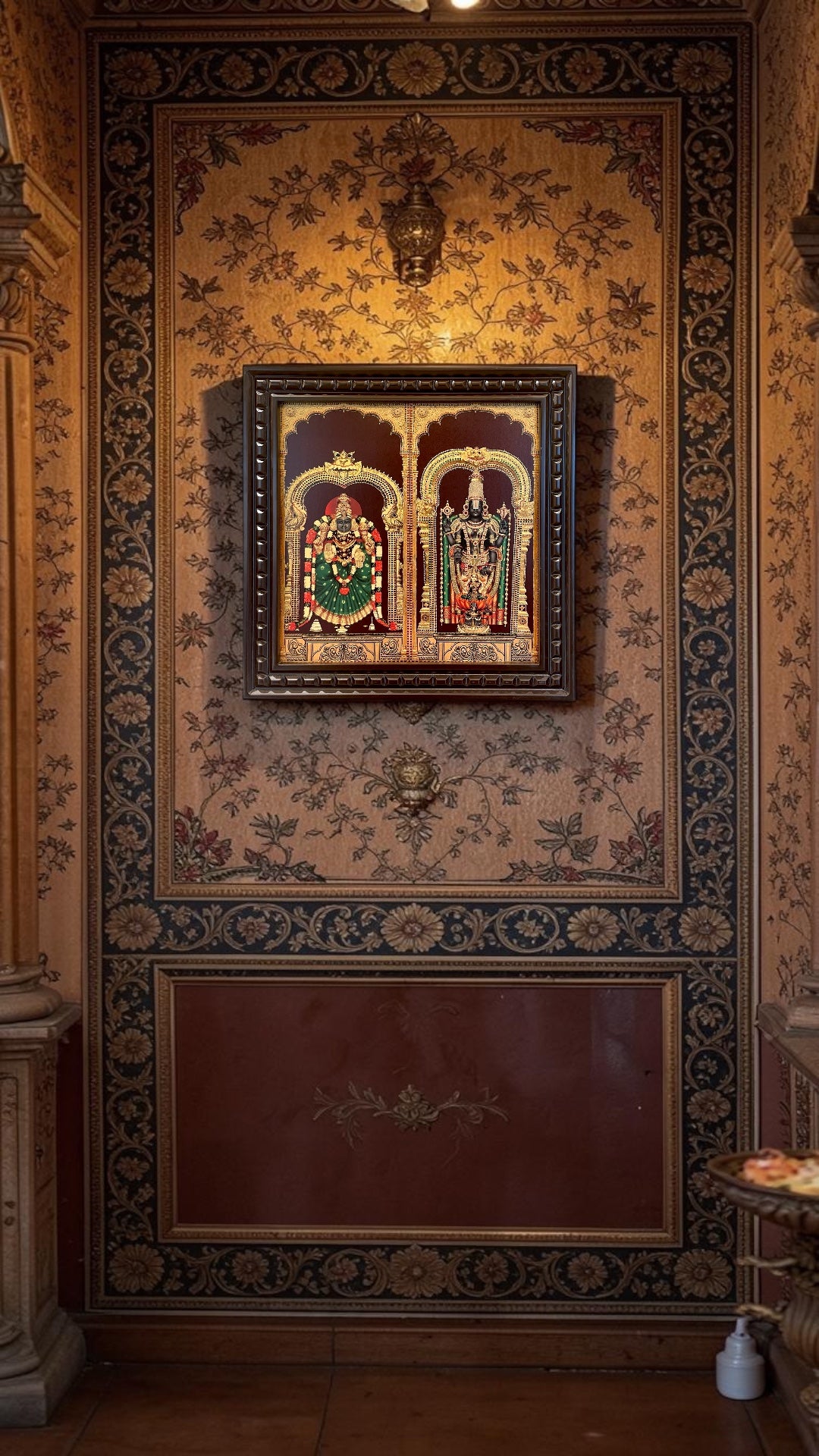 Tirupati Balaji with Padmavati Gold Leaf Art Frame | Premium Wooden Temple Wall Decor | Luxury Spiritual Artwork.