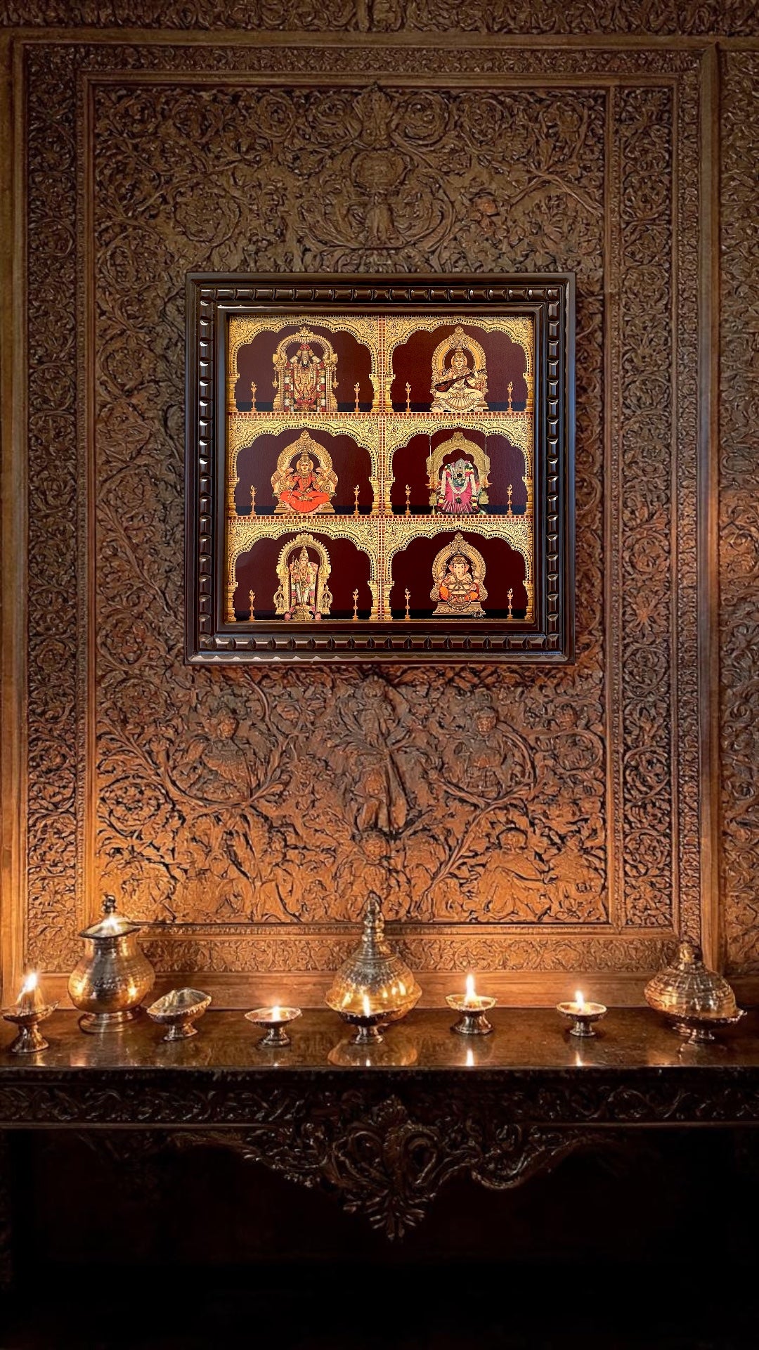 6 God Gold Leaf Art Frame | Luxury Multi Deity Wall Decor
