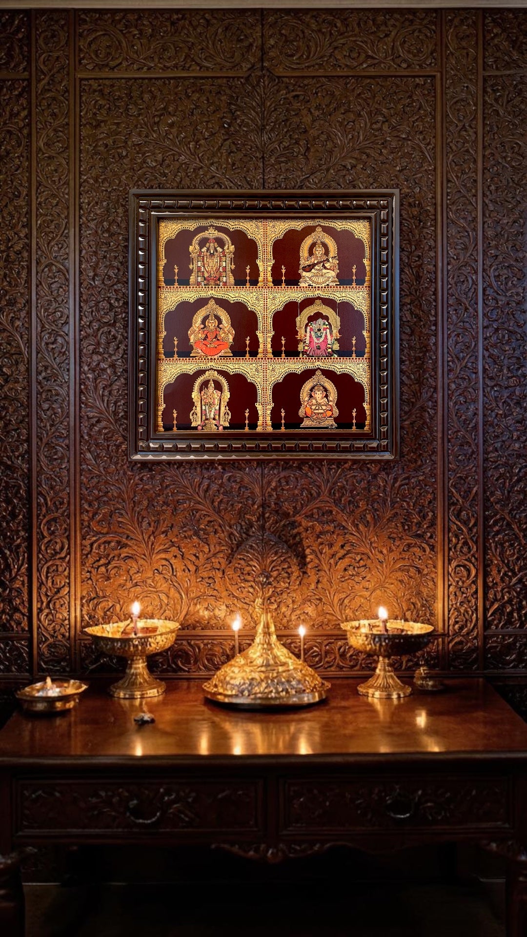 6 God Gold Leaf Art Frame | Luxury Multi Deity Wall Decor
