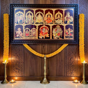 11 Gods Gold Leaf Wall Art Frame | Premium Pooja Room Decor | Luxury Wooden Temple Frame with Divine Collection