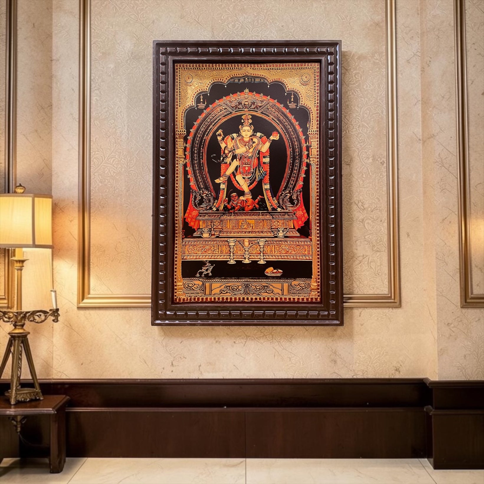 Premium Nataraj Wooden Frame | Divine Shiva Nataraja Wall Art | Temple Design Pooja Decor | Vastu Positive Energy Frame