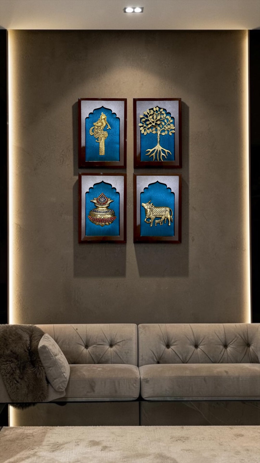 Luxury Brass Wall Art | Parrot, Tree of Life, Kalash & Kamadhenu Premium Decor