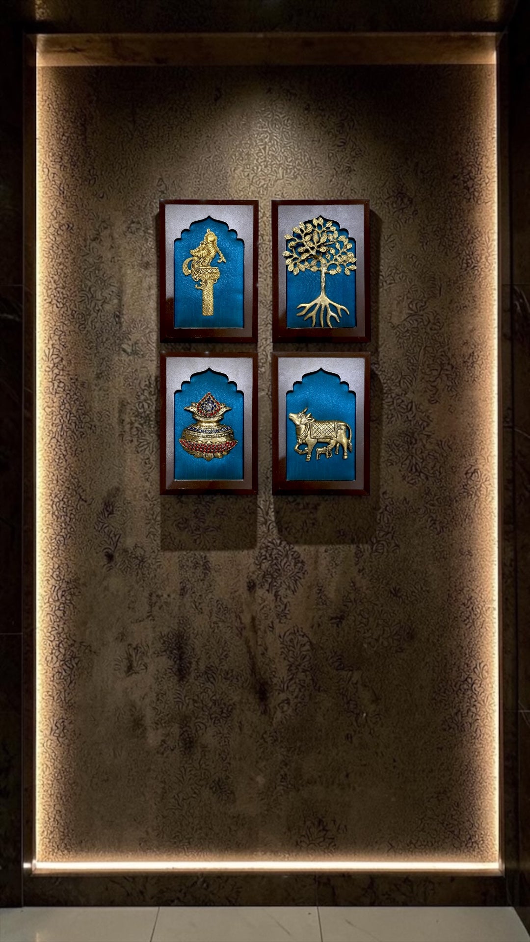 Luxury Brass Wall Art | Parrot, Tree of Life, Kalash & Kamadhenu Premium Decor