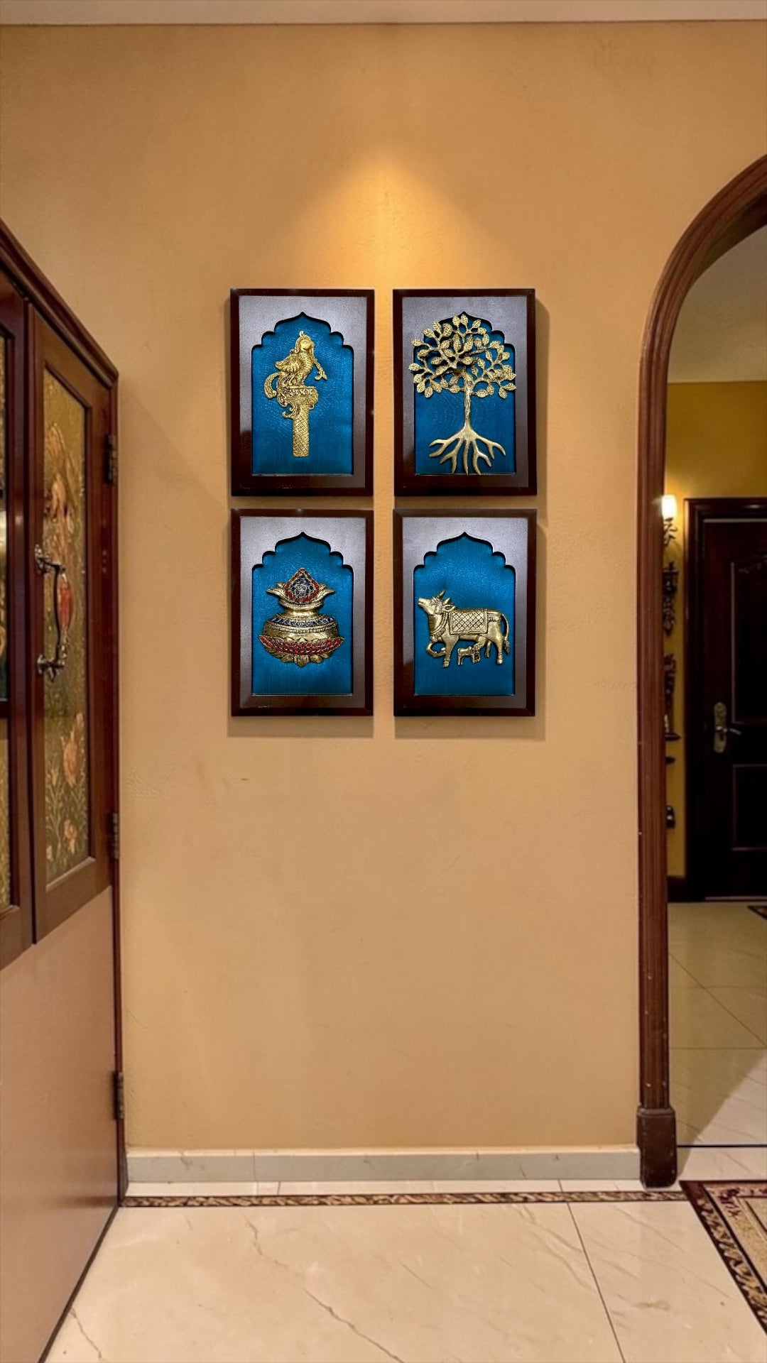 Luxury Brass Wall Art | Parrot, Tree of Life, Kalash & Kamadhenu Premium Decor