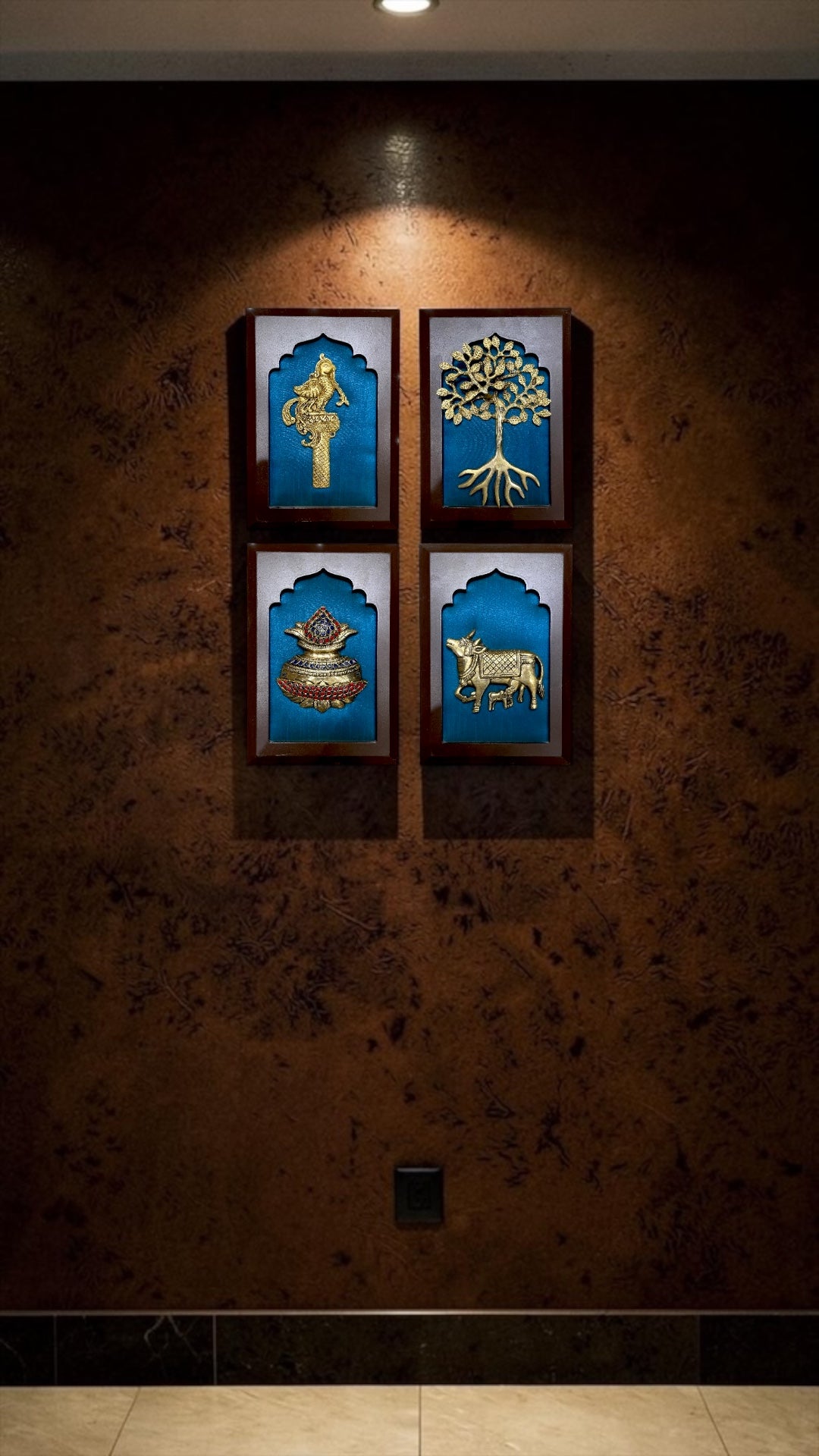 Luxury Brass Wall Art | Parrot, Tree of Life, Kalash & Kamadhenu Premium Decor