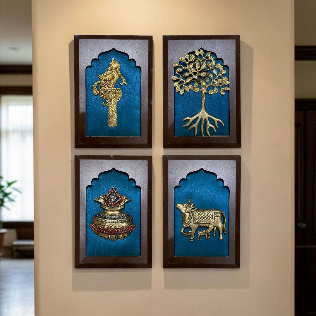 Luxury Brass Wall Art | Parrot, Tree of Life, Kalash & Kamadhenu Premium Decor