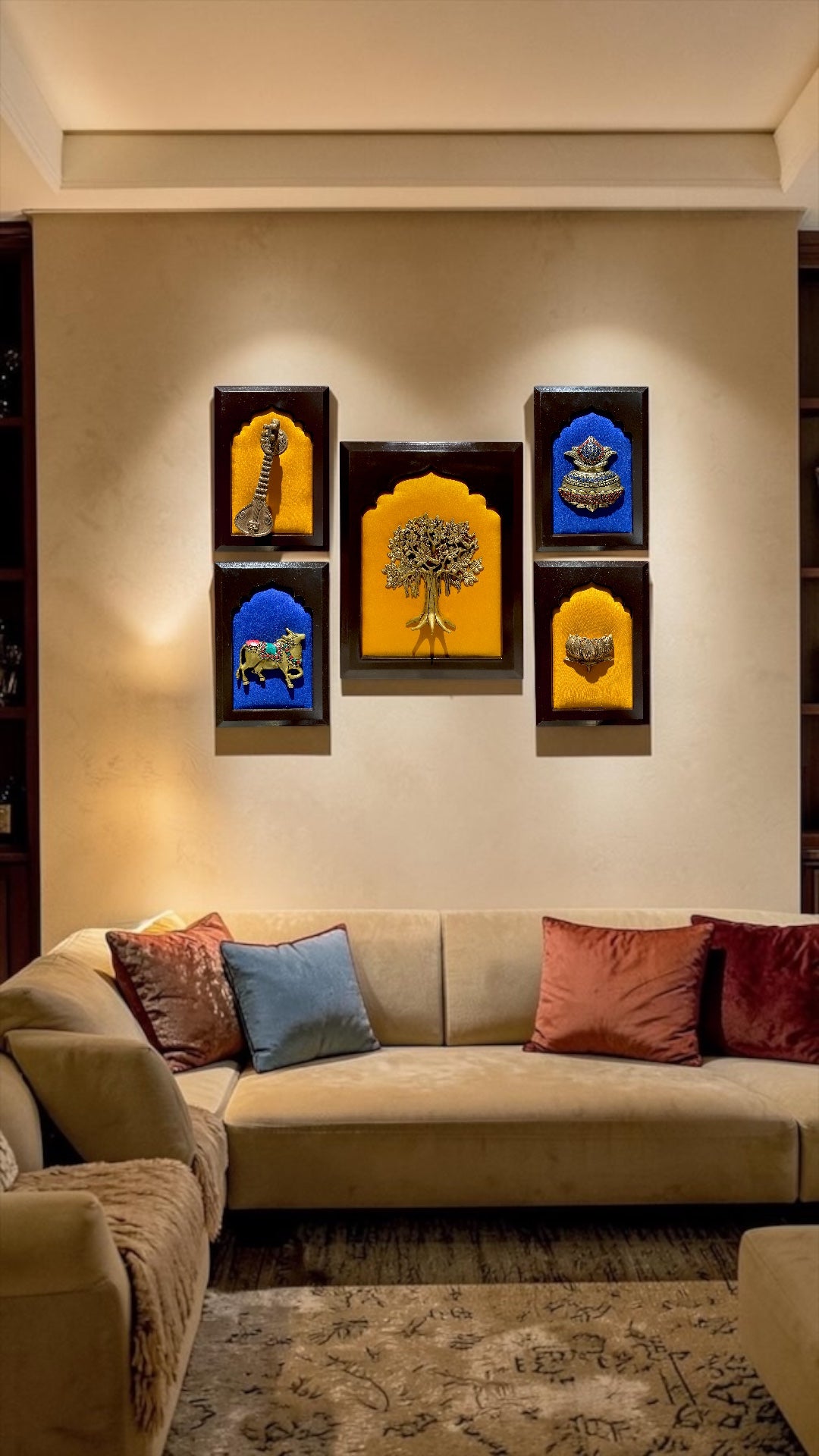 Divine Kalpavriksha Wall Art | Brass 5 Element Decor for Home | Luxury Spiritual Frame.