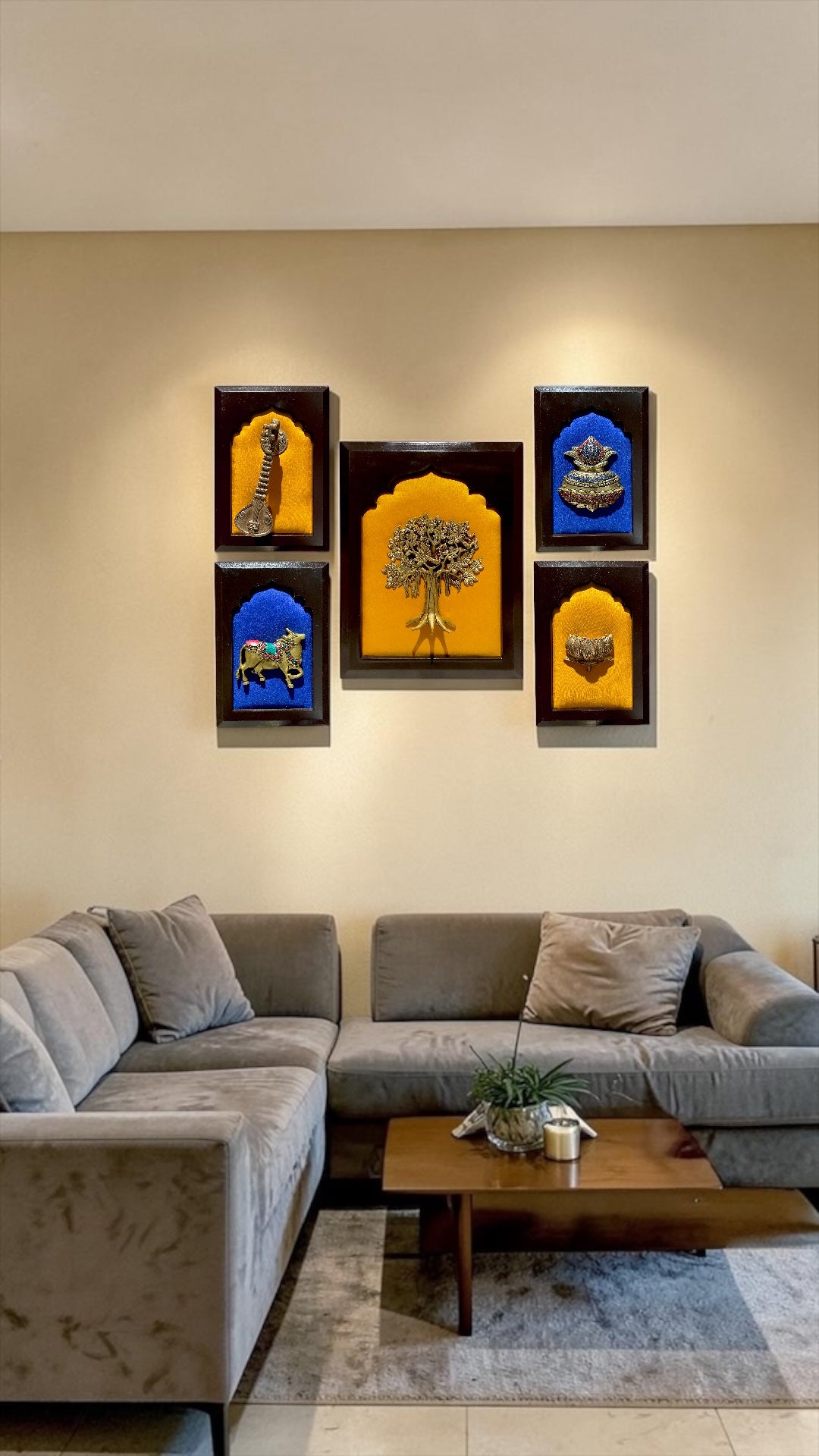 Divine Kalpavriksha Wall Art | Brass 5 Element Decor for Home | Luxury Spiritual Frame.