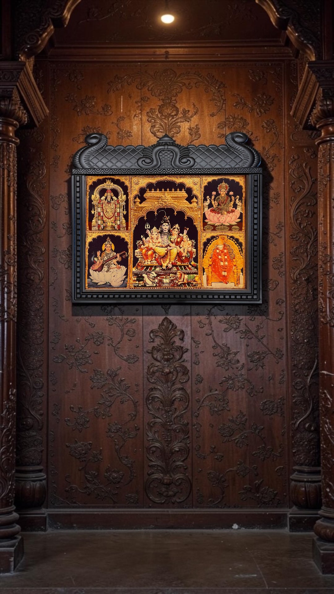 5 Gods in One Frame Gold Leaf Artwork (Temple Frame)