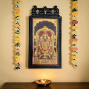 Tirupati Balaji Gold Leaf Art with Brass Shanku Chakra Namam Temple Frame | Premium Wooden Wall Decor for Home & Pooja Room