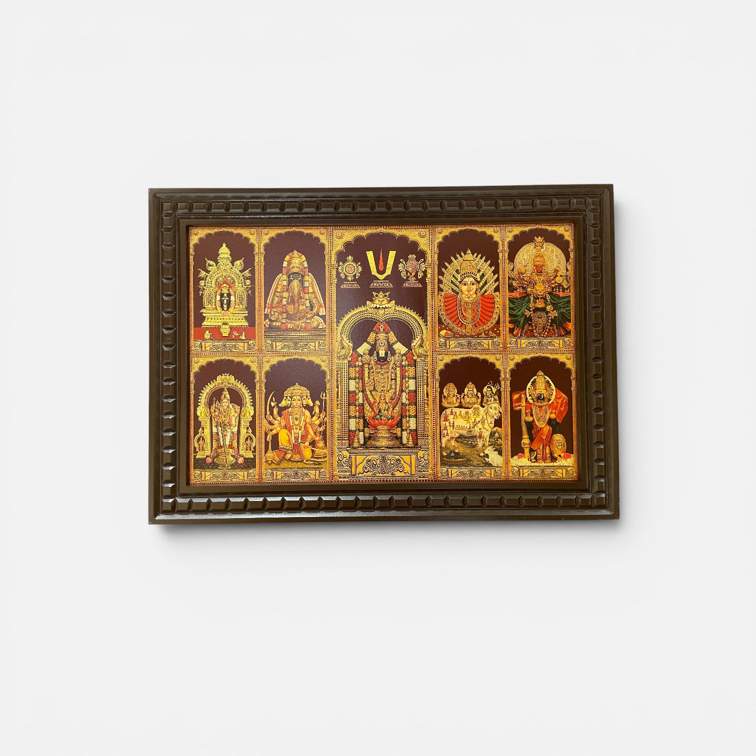 9 Gods Gold Leaf Art for Pooja Room | Premium Hindu Wall Decor Frame | Luxury Home Temple Wall Hanging | Traditional Wooden Frame for Home, Office & Spiritual Interior