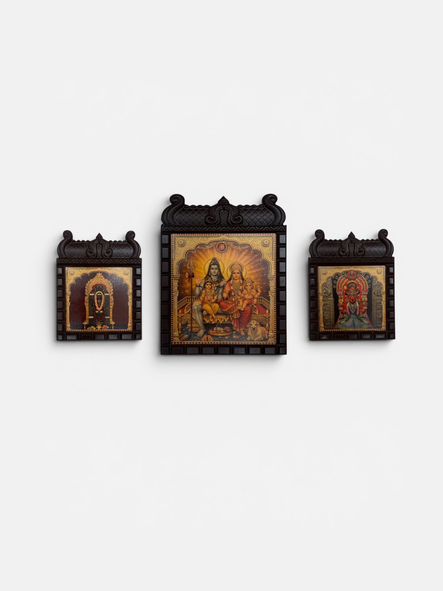 Shiv Parivar with Kala Bhairava & Dasarighatta Chowdeshwari Amman Temple Wall Frame | Premium Hindu Devotional Wall Decor | Estudio