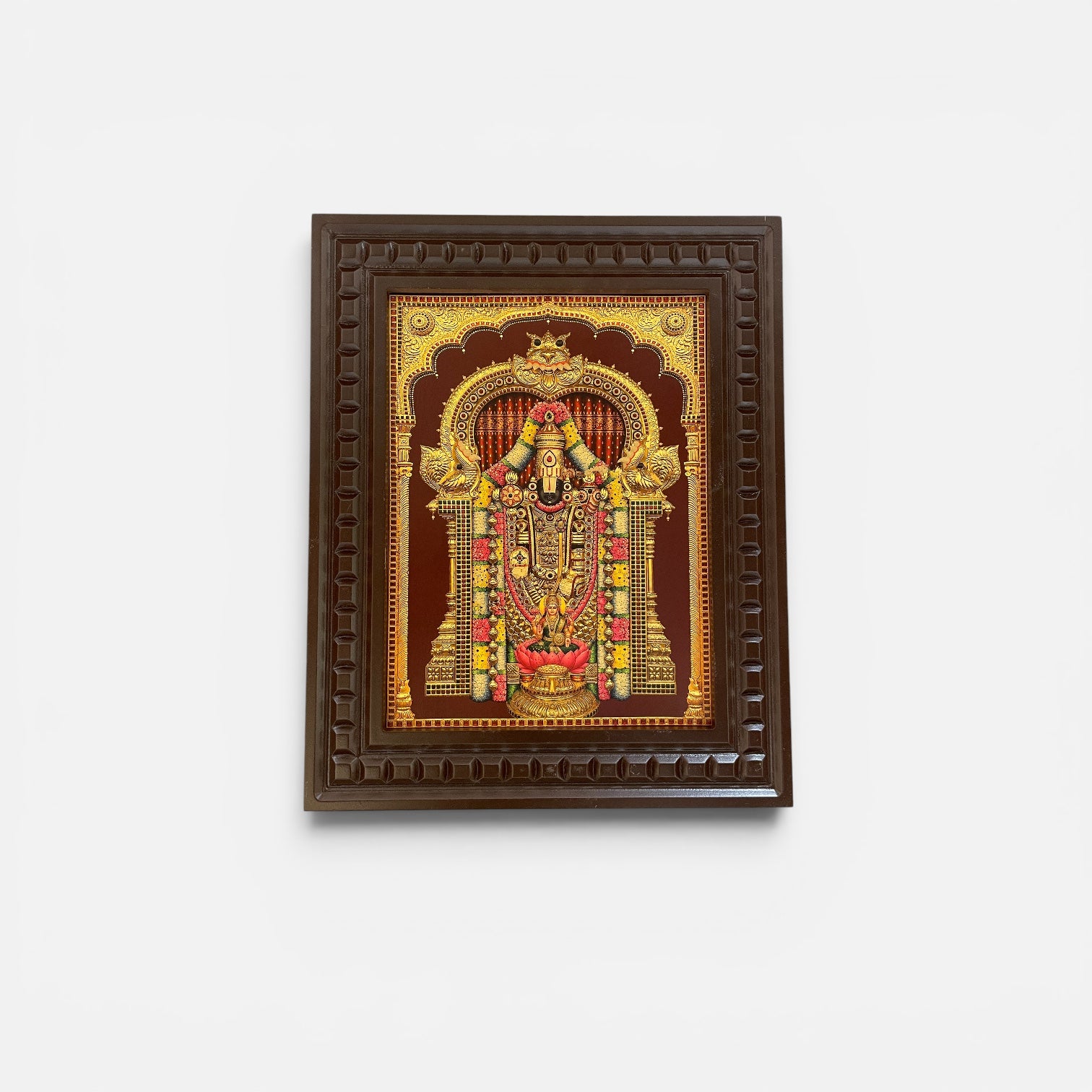 Tirupati Balaji Gold Leaf Artwork Wall Frame | Premium Venkateswara Swamy Temple Wall Decor for Pooja Room | Luxury Wooden Frame by ESTUDIO