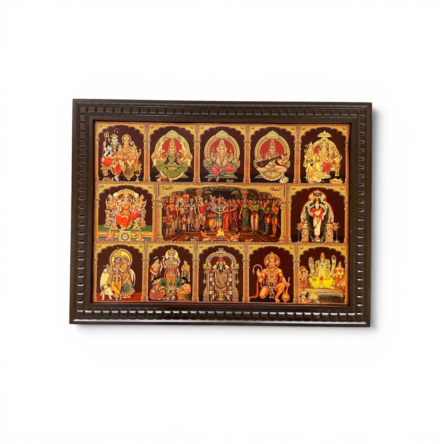 13 Divine Hindu Gods Gold Leaf Wall Art for Pooja Room