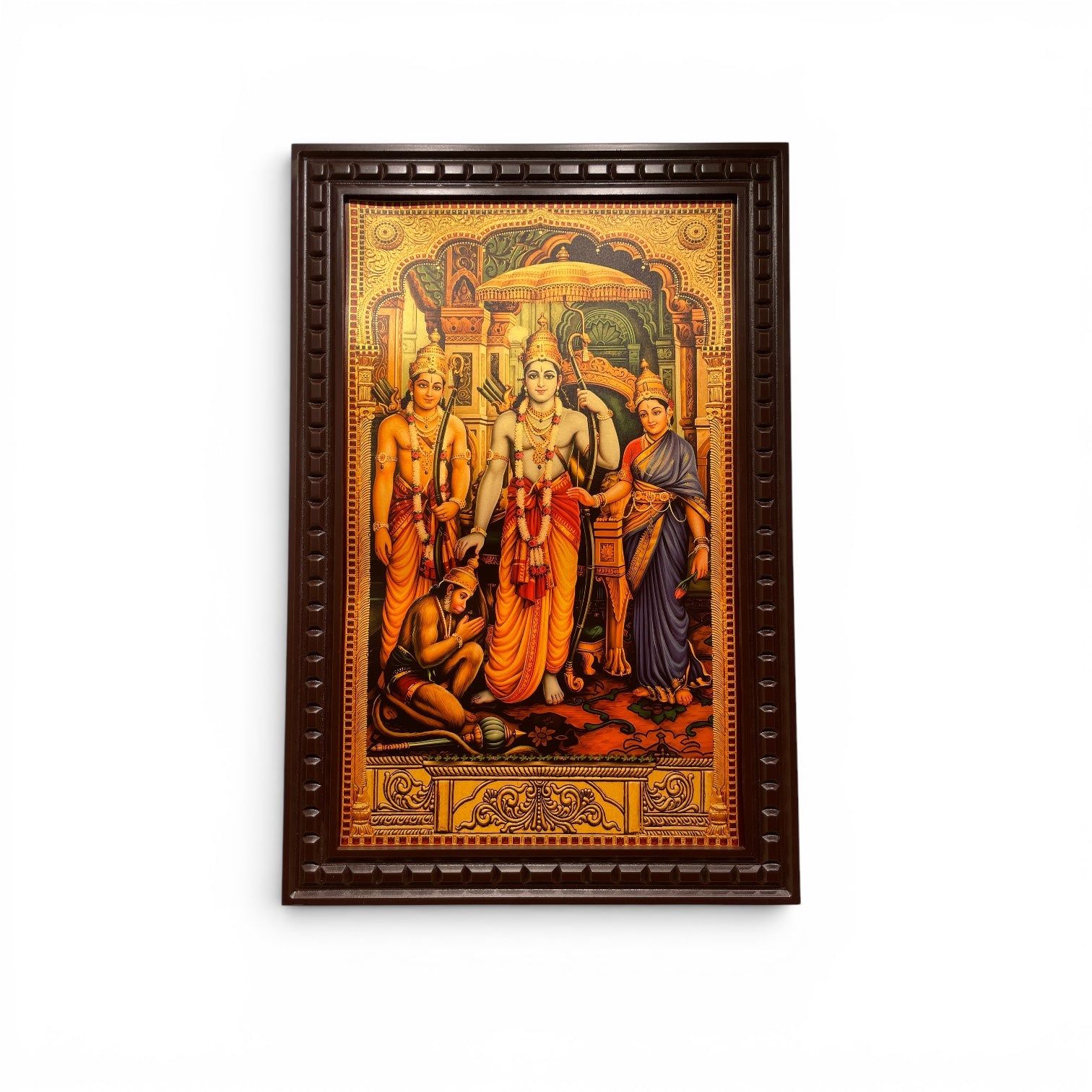 Ram Parivar Gold Leaf Artwork in Engineered Wooden Frame | Premium Luxury Wall Decor for Pooja Room | ESTUDIO